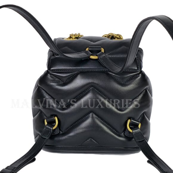 GUCCI BAG 777253 GG MARMONT LOGO BACKPACK BLACK QUILTED LEATHER - Picture 7 of 16